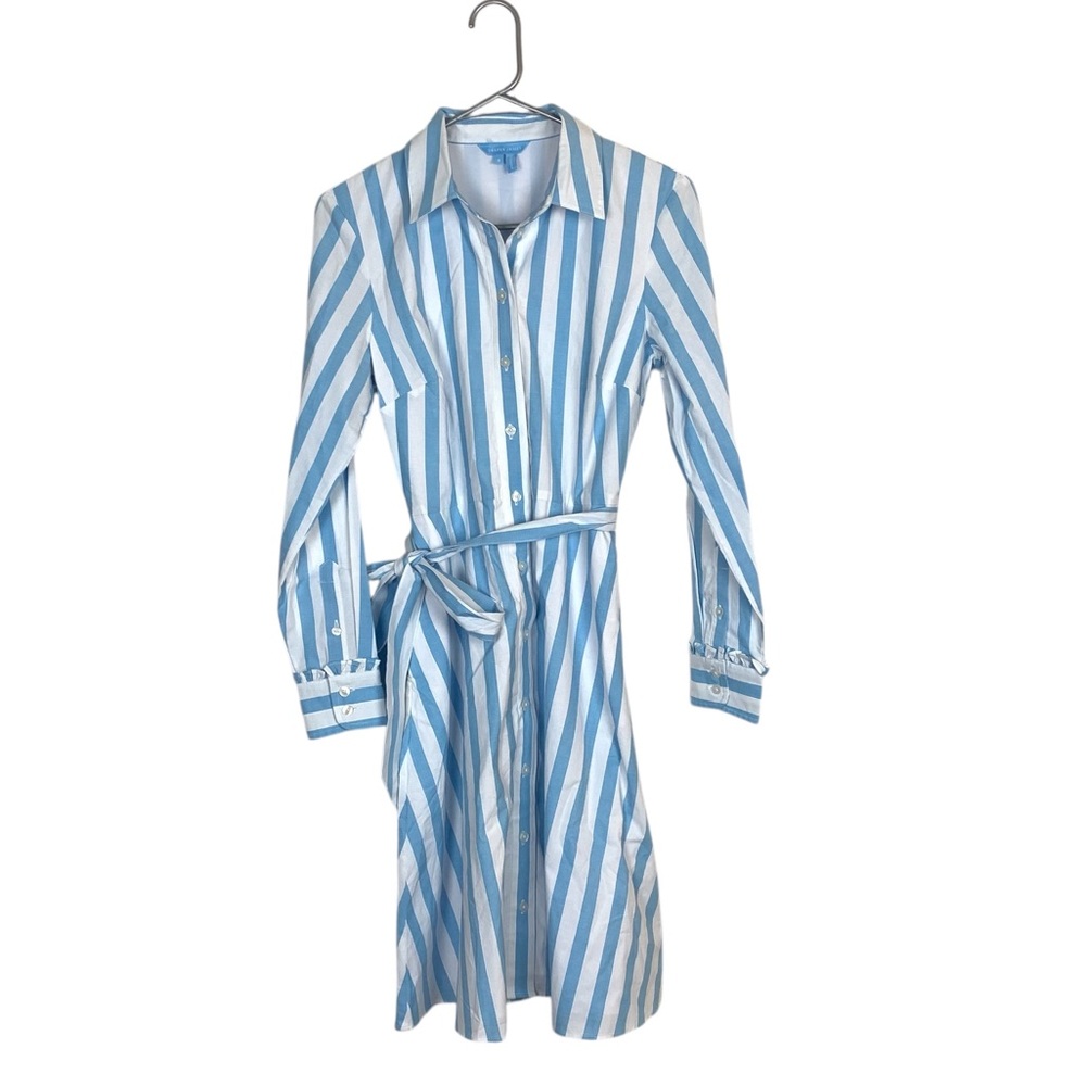 DRAPER JAMES Carly Blue White Striped Cotton Shirt Dress in Awning Stripe size 2